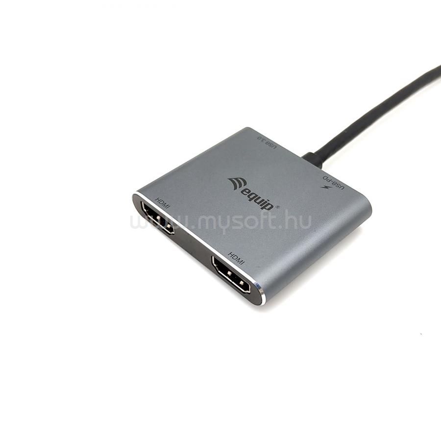 EQUIP Notebook Dokkoló - 133484 (Bemenet: USB-C, Kimenet: USB-C PD:100W/2x HDMI/VGA/USB3.0)