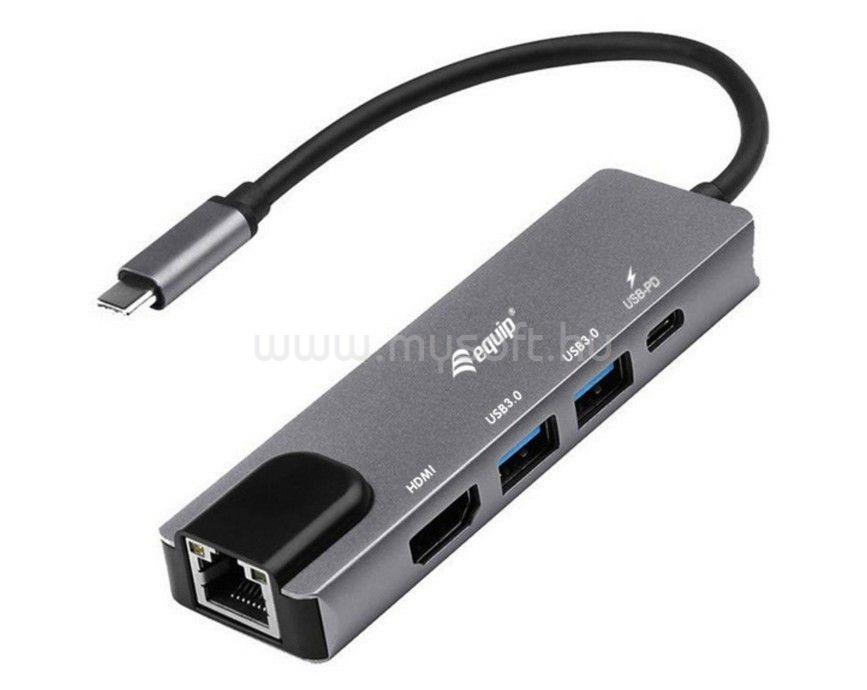 EQUIP Notebook Dokkoló - 133489 (Bemenet: USB-C, Kimenet: USB-C PD:100W/HDMI/2x USB3.2 Gen1)