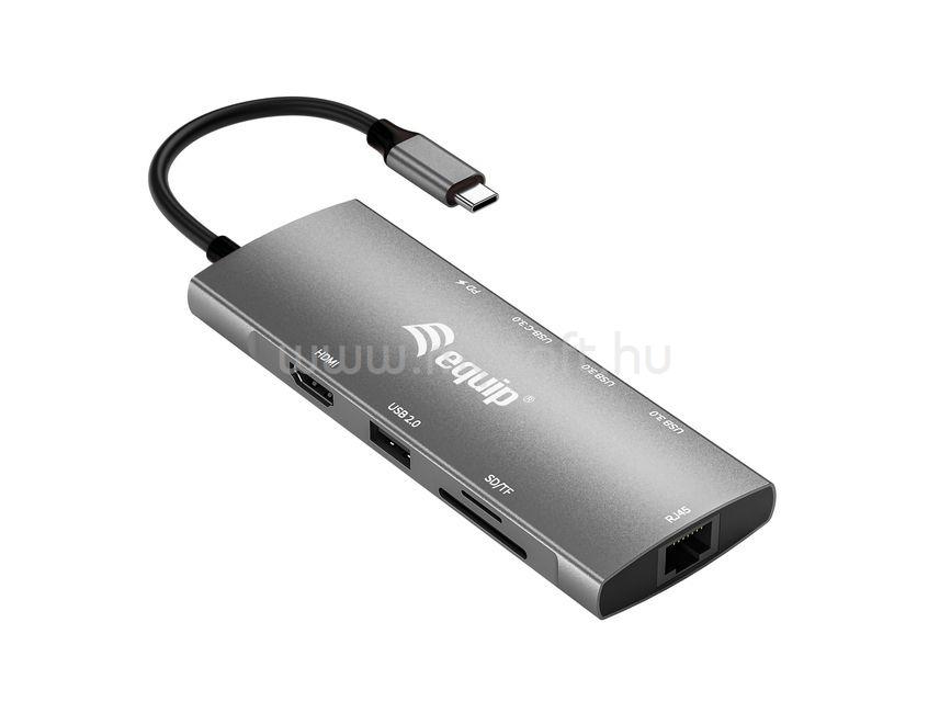 EQUIP Notebook Dokkoló - 133490 (Bemenet: USB-C, Kimenet: USB-C PD:100W/HDMI/2x USB-A 3.2 Gen1/ USB-C3.2 Gen1/SD/TF)