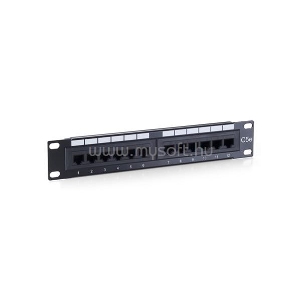 EQUIP Patch Panel - 208015 (12 port, Cat5e, 1U, árnyékolatlan, fekete)