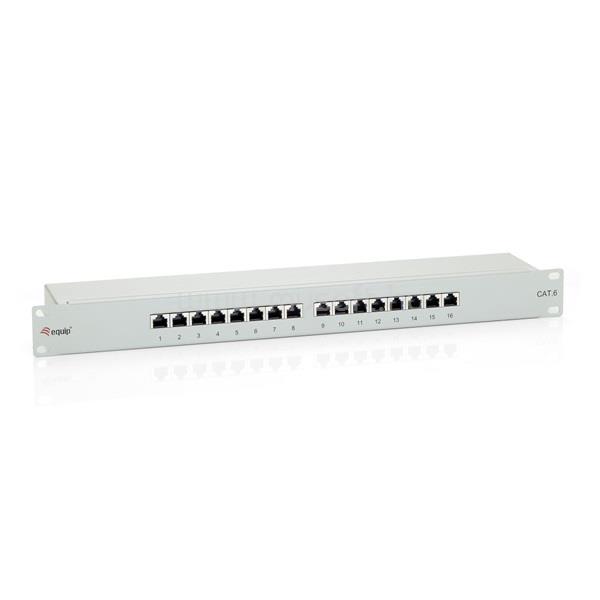 EQUIP Patch panel - 326316 (16 port, Cat6, árnyékolt, szürke)