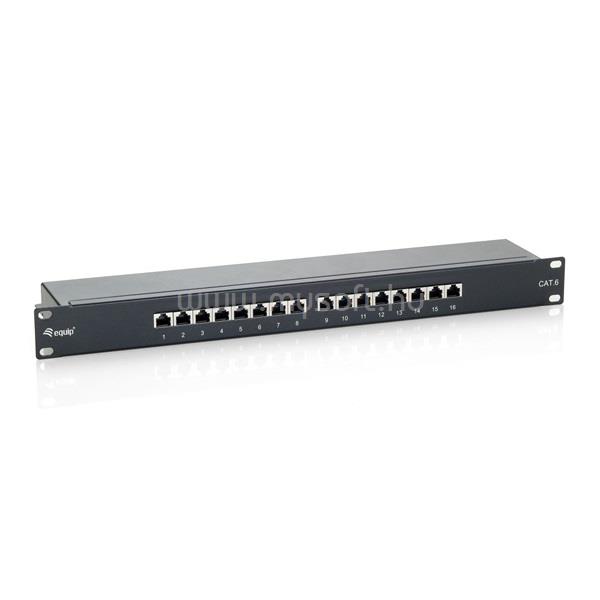 EQUIP Patch Panel - 326416 (16 port, Cat6, 1U, árnyékolt, fekete)