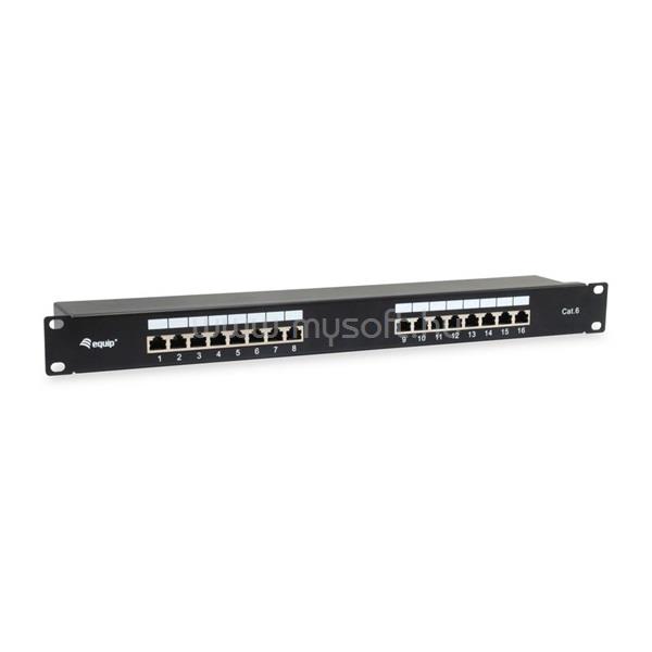 EQUIP Patch Panel - 326417 (16 port, Cat6, 1U, árnyékolt, fekete)