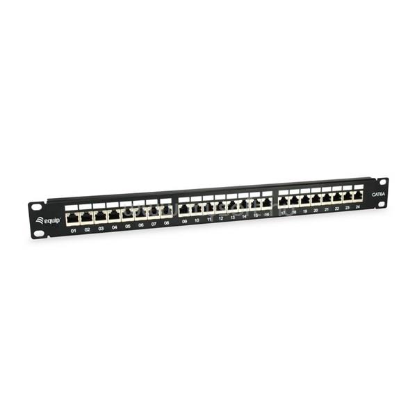 EQUIP Patch panel - 326625 (24 port, Cat6A, 1U, árnyékolt, fekete)