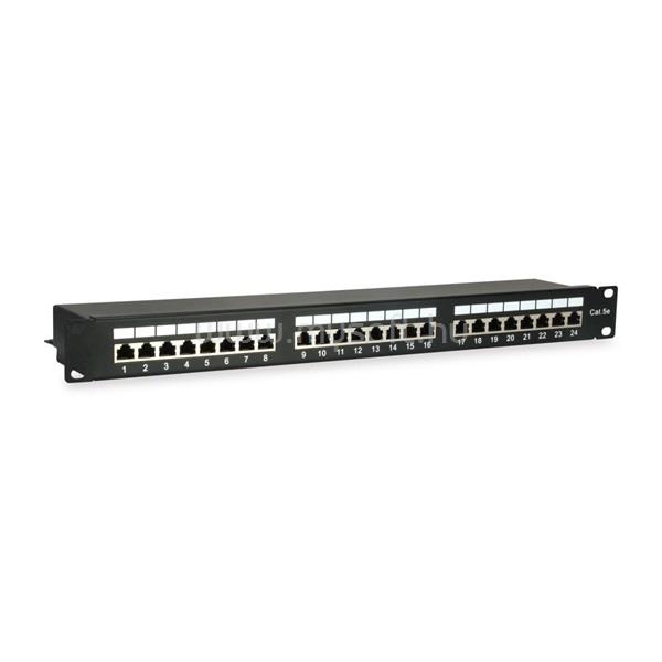 EQUIP Patch panel - 327425 (24 port, Cat5e, 1U, árnyékolt, fekete)