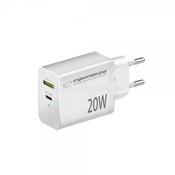 ESPERANZA gyorstöltő 20w usb-c pd 20w / usb-a qc 3.0 18w (fehér)