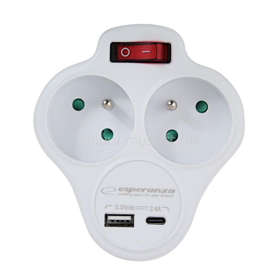 ESPERANZA Hálózati Elosztó Kapcsolóval 2DIN Fali White