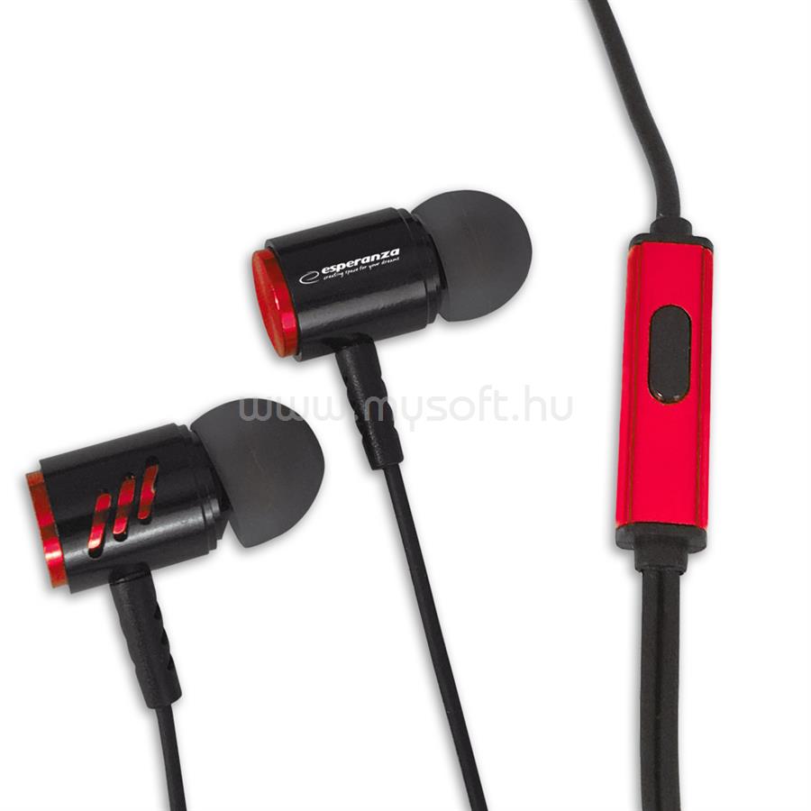 ESPERANZA sztereó mikrofonos fülhallgató (fekete-piros)