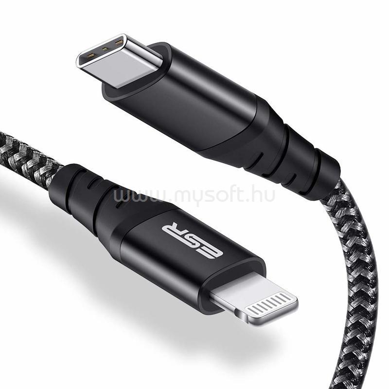 ESR 5V/3A 1m USB C lightning PD kábel (fekete)