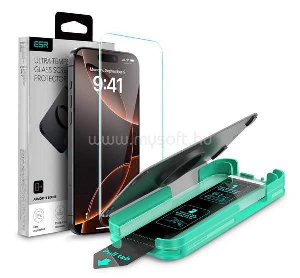 ESR iPhone 16 Pro ESR ARMORITE képernyővédő üveg 2.5D, EXTRA erős + segédkeret, FEKETE
