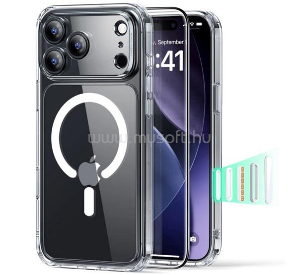 ESR iPhone 17 Pro CLASSIC HYBRID szilikon telefonvédő ütésállóság, MagSafe + képernyővédő üveg, ÁTLÁTSZÓ