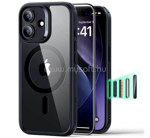 ESR iPhone 17 CLASSIC HYBRID szilikon telefonvédő ütésállóság, MagSafe + képernyővédő üveg, FEKETE