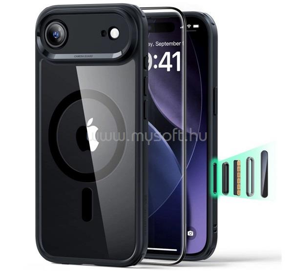 ESR iPhone Air CLASSIC HYBRID szilikon telefonvédő ütésállóság, MagSafe + képernyővédő üveg, FEKETE
