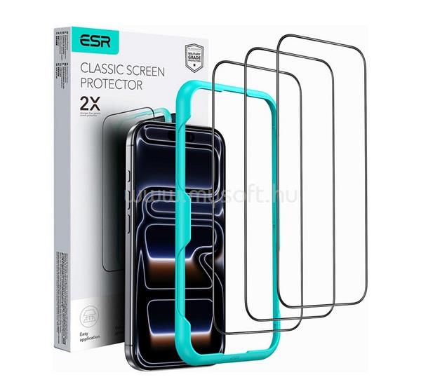 ESR iPhone Air ESR CLASSIC képernyővédő üveg 3db 2.5D, 9H + segédkeret, FEKETE