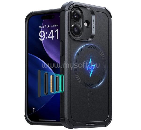 ESR iPhone 17 CYBER HALOLOCK defender műanyag telefonvédő erős ütésállóság, MagSafe, FEKETE