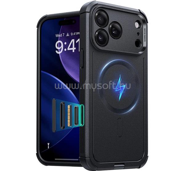 ESR iPhone 17 Pro Max CYBER HALOLOCK defender műanyag telefonvédő erős ütésállóság, MagSafe, FEKETE