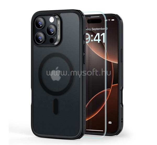 ESR iPhone 16 Pro Max HYBRID HALOLOCK szilikon telefonvédő ütésállóság, matt + képernyővédő üveg, FEKETE