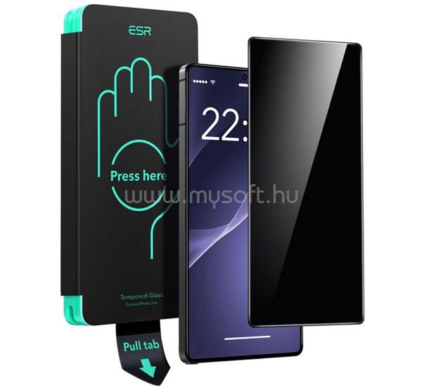 ESR Samsung S25 Ultra ESR képernyővédő üveg 2.5D, betekintés védelem + segédkeret, FEKETE