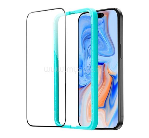 ESR iPhone 16 Plus / 15 Plus ESR képernyővédő üveg 2.5D, 9H + segédkeret, FEKETE