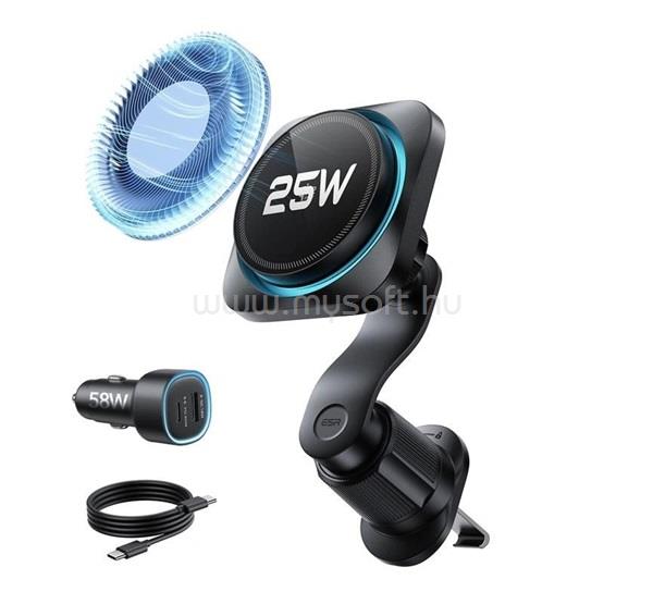 ESR ESR OMNILOCK CRY0BOOST autós tartó szellőzőre, Qi2 + autós töltő, FEKETE