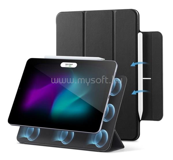 ESR IPAD Air 13 (2026) / Air 13 (2025) REBOUND MAGNET tok álló, bőr hatású aktív FLIP, ceruza tartó, FEKETE