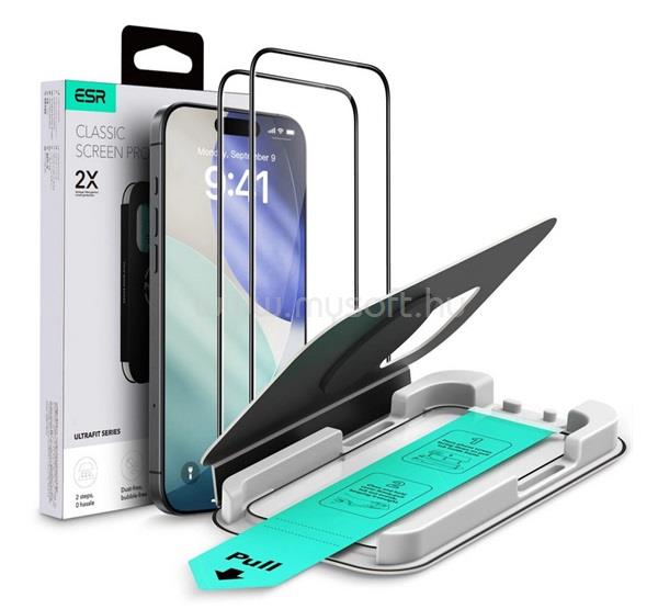 ESR iPhone 17 / 16 Pro ESR ULTRAFIT képernyővédő üveg 2db 2.5D, 9H + segédkeret, ÁTLÁTSZÓ