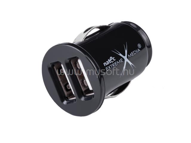 EXTREME MEDIA Autós töltő 2xUSB (12/24V - 2A), fekete