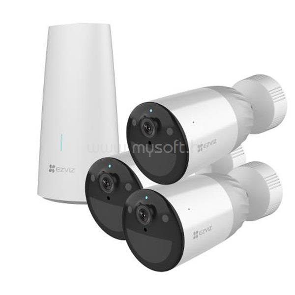 EZVIZ Kültéri 3 kamerás biztonsági rendszer BC1-B3 (bázisállomás+3 kamera), WiFi, 1080p, 12900mAH akku, PIR, IP66, H.265