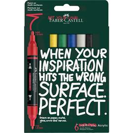 FABER - CASTELL Akril marker készlet, kétvégű MULTIMARK alapszínek Faber-Castell fehér, sárga, eperpiros, zöld, kék, fekete 6klf. szín FC186003 small