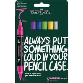 FABER - CASTELL Akril marker készlet,kétvégű MULTIMARK vibráló szín Faber-Castell fehér,fukszia,levélzöld,kék,sárga,levendula 6klf.szín FC186009 small