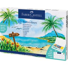 FABER - CASTELL Vízfesték készlet CREATIVE STUDIO keverő palettával+ vízadagolós ecsettel Faber-Castell 12klf.szín FC169714 small