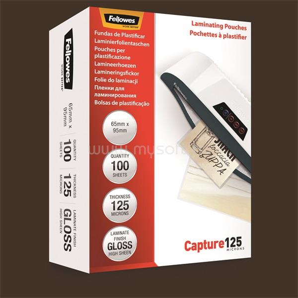 FELLOWES 65x95mm 125 mikron 100 db/csomag fényes meleglamináló fólia