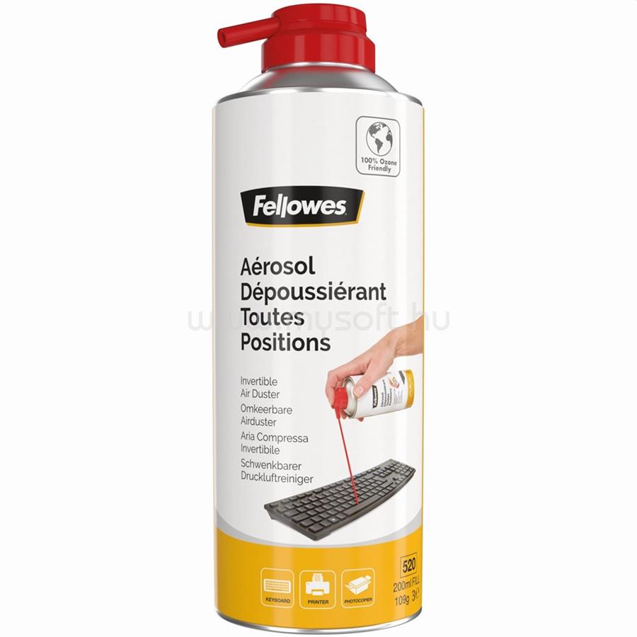 FELLOWES Sűrített levegő, porpisztoly, 520 ml,/200 ml, forgatható, HFC mentes, gyúlékony
