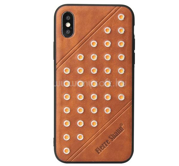 FIERRE SHANN iPhone XS 5.8 / X 5.8 FIERRE SHANN műanyag telefonvédő bőr hatású hátlap, szegecses, BARNA