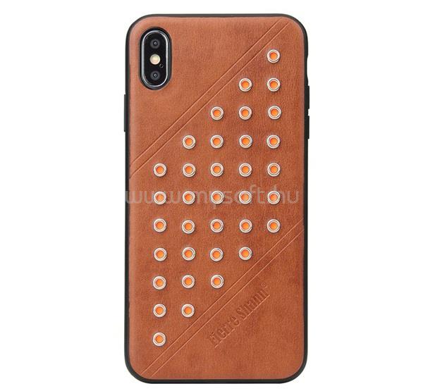 FIERRE SHANN iPhone XS Max 6.5 FIERRE SHANN műanyag telefonvédő bőr hatású hátlap, szegecses, BARNA