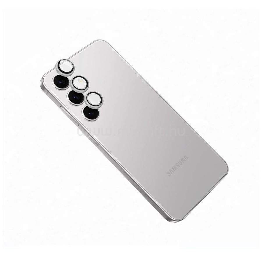 FIXED edzett üveg kamera lencsevédő Samsung t telefonhoz, ezüst keret, átlátszó