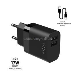 FIXED hálózati töltő, 2*USB-A kimenet, 17W + USB/mikro USB kábel, fekete FIXC17N-2UM-BK small