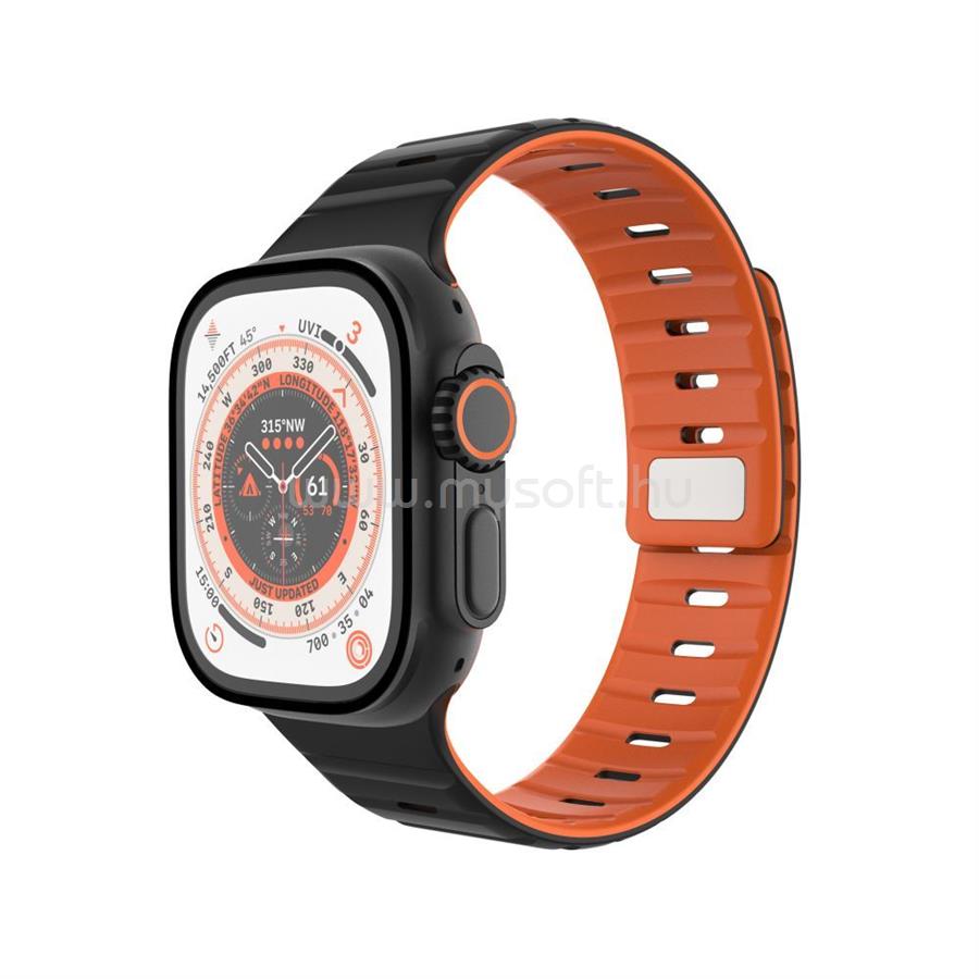 FIXED mágneses szilikon óraszíj Apple Watch 42/44/45/46/49mm-hez, fekete