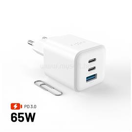 FIXED Mini 2x USB-C, USB-A GaN töltő adapter 65W, fehér FIXCG65M-2C1A-WH small