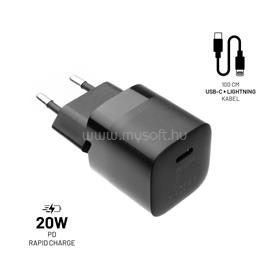 FIXED Mini hálózati töltőkészlet USB-C kimenettel és USB-C/Lightning kábellel 20W 1m, fekete PO_FIXC20M-CL-BK small