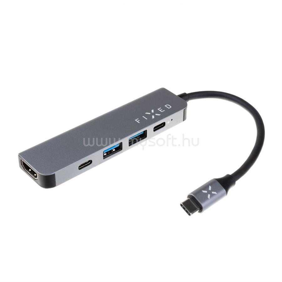 FIXED USB-C 5 az 1-ben HUB, 2 x USB 3.2 , 1 x 4K HDMI, 1 x USB-C Power Delivery támogatással és 1 x USB-C 3.2 Gen1