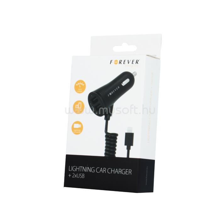 FOREVER Autós töltő iPhone-hoz 8-PIN+ 2xUSB (fekete)