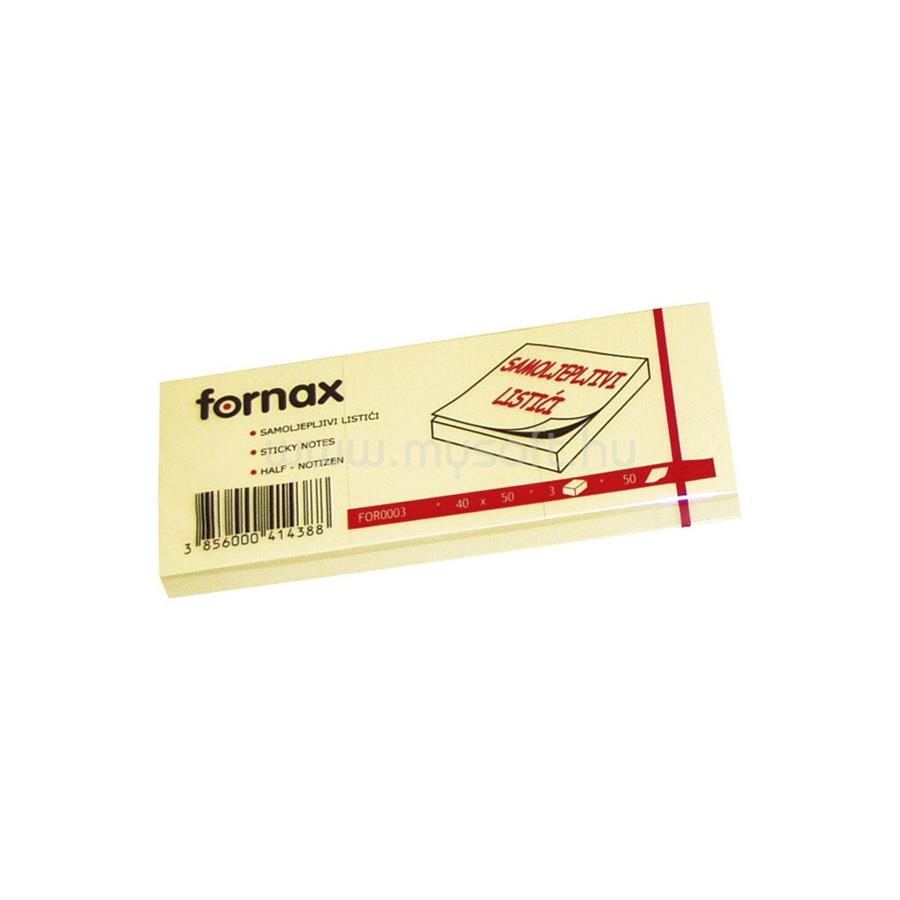 FORNAX Jegyzettömb öntapadó, 40x50mm, 100lap, 3 tömb/csomag, Fornax, sárga