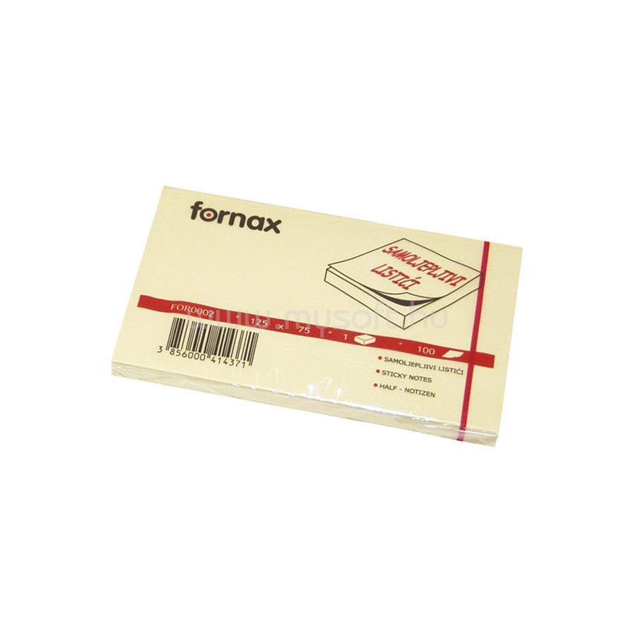 FORNAX Jegyzettömb öntapadó, 75x125mm, 100lap, Fornax, sárga