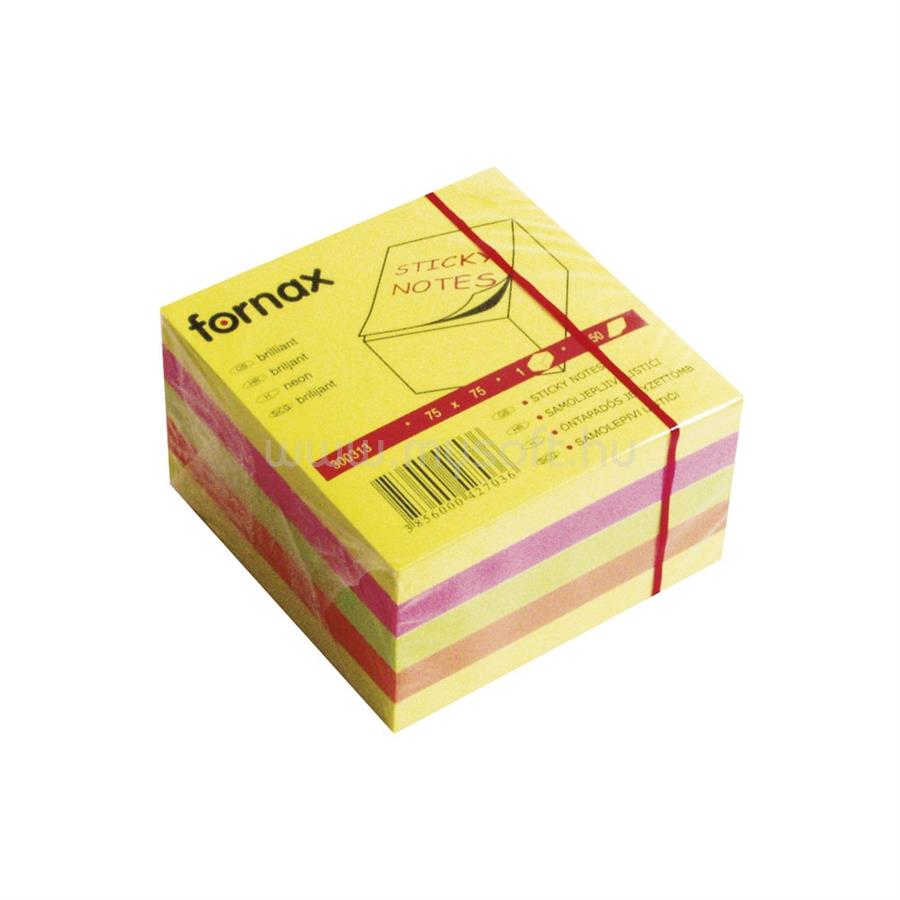 FORNAX Jegyzettömb öntapadó, 75x75mm, 450lap, neon