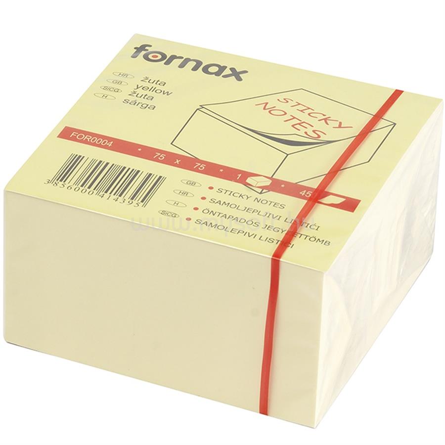 FORNAX Jegyzettömb öntapadó, 75x75mm, 450lap, sárga