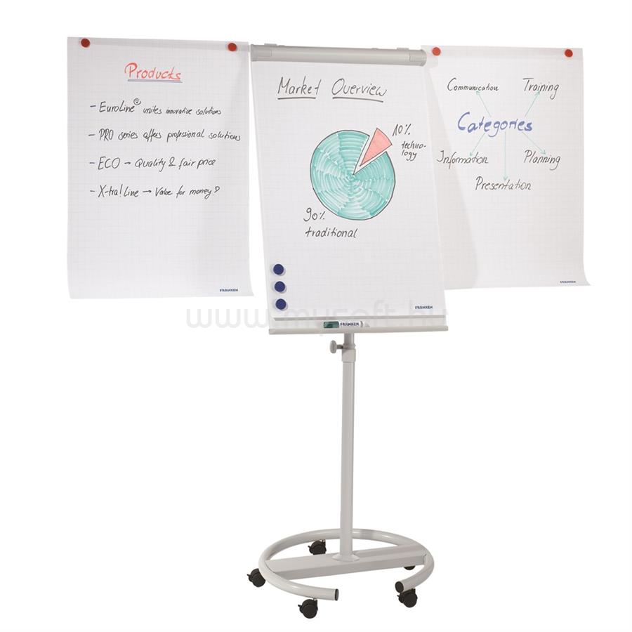 FRANKEN Flipchart tábla mobil 68x105cm, mágneses, 2 db segédkarral, 5 görgős Premium line  F2400/N Franken