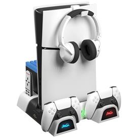 FROGGIEX FX-P5-C4-W PS5/PS5 Slim Kiegészítő Ventilátoros állvány + Headset tartó (fehér) FX-P5-C4-W small