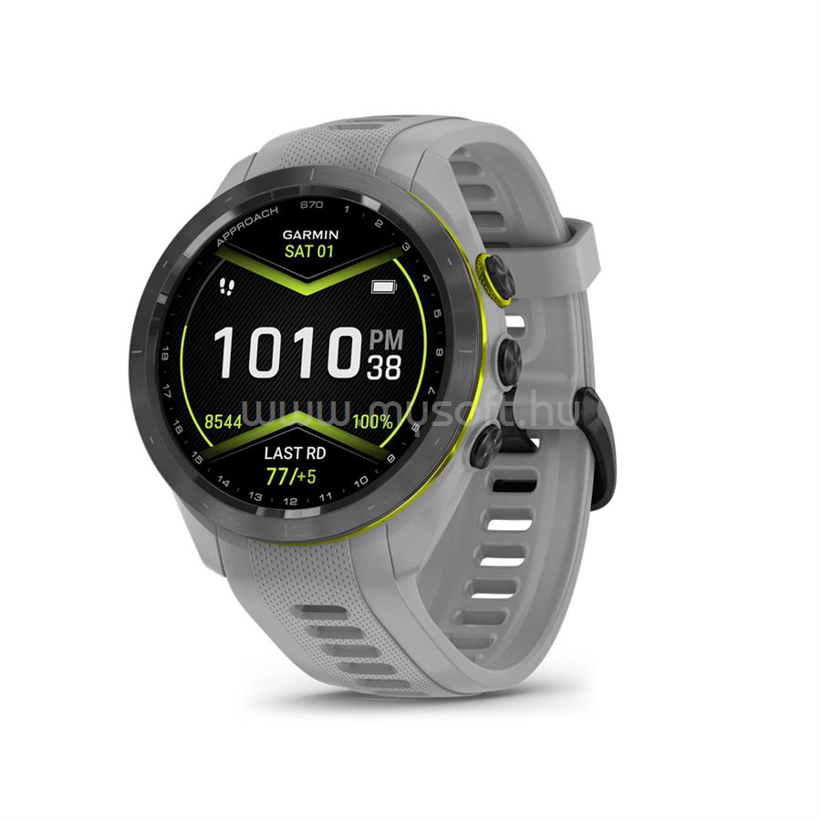 GARMIN Approach S70 42mm kerámia okosóra púderszürke szilikon szíjjal (fekete)