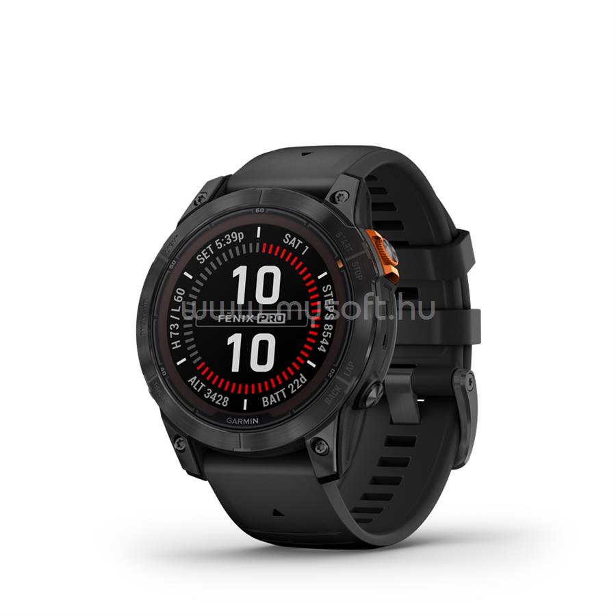 GARMIN fenix 7 Pro Solar szürke okosóra fekete szilikon szíjjal